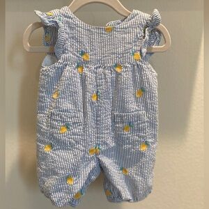 JoJo Maman Bebe striped embroidered lemon romper
